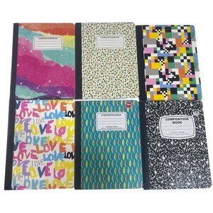 Set Of 6 Jot Composition Notebooks 100 Sheets Each Wide Ruled Unique Covers